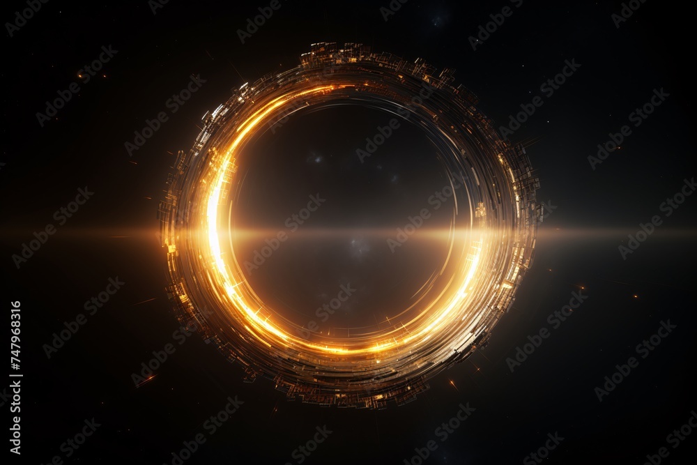 a circular object with lights in the middle - obrazy, fototapety, plakaty 