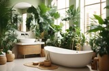 Modern bathroom decorated with green tropical plants