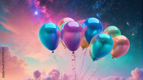 Birthday balloons on a pastel background, generative AI