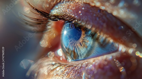 Close up to eye with blepharitis, eye diseases, conjunctivitis photo