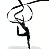 Rhythmic gymnastics exercise ribbon in gymnast woman