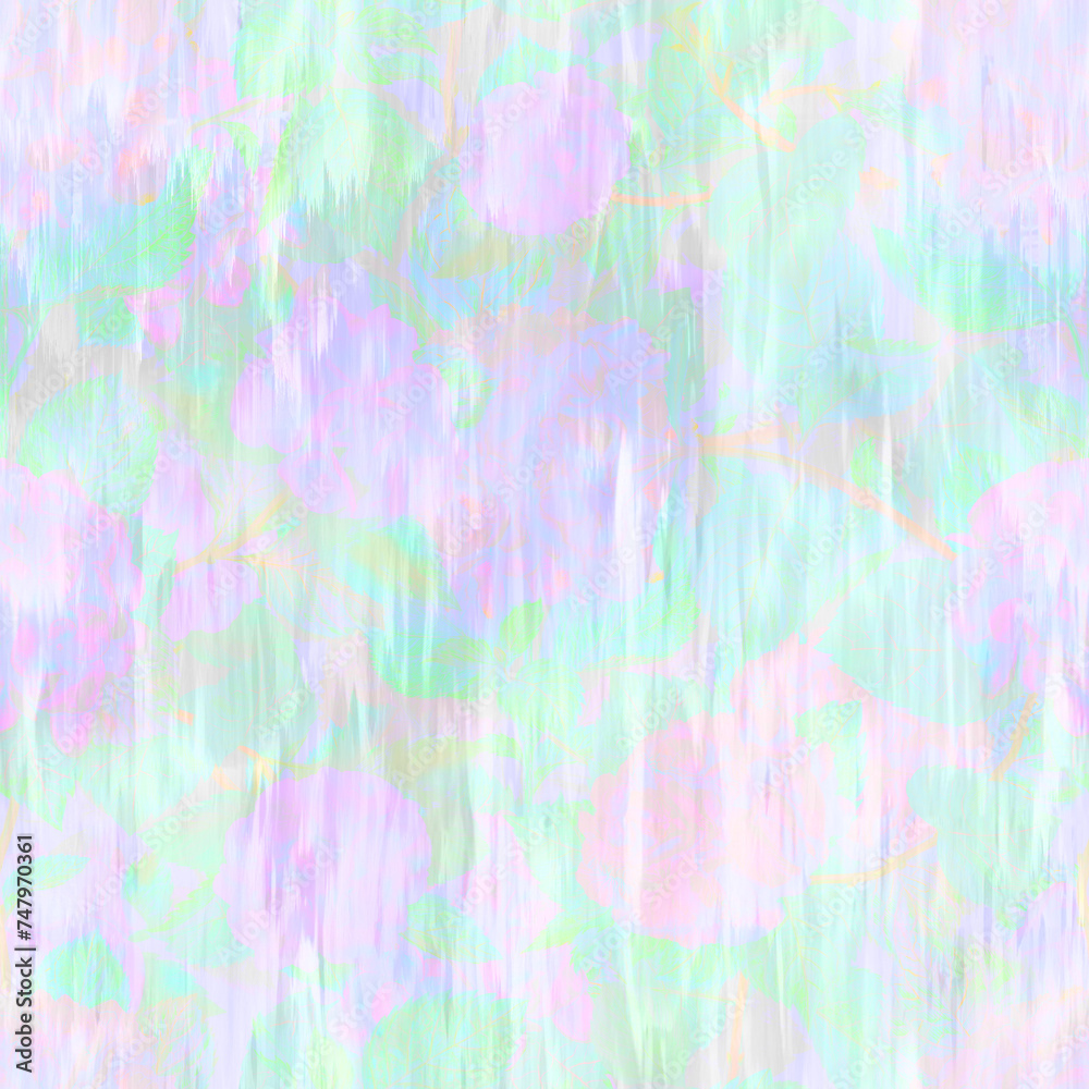 Holography pattern seamless floral psychedelic abstract watercolor repeating flowers background, hologram holographic pastel colorful style