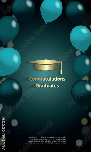 ongratulations on your graduation from school. Class of 2024. Graduation cap, confetti and balloons. Congratulatory banner. Academy of Education School of Learning