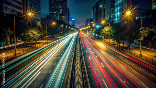 City Road Lights  Abstract Nighttime Highway Traffic with Motion Blur Effect
