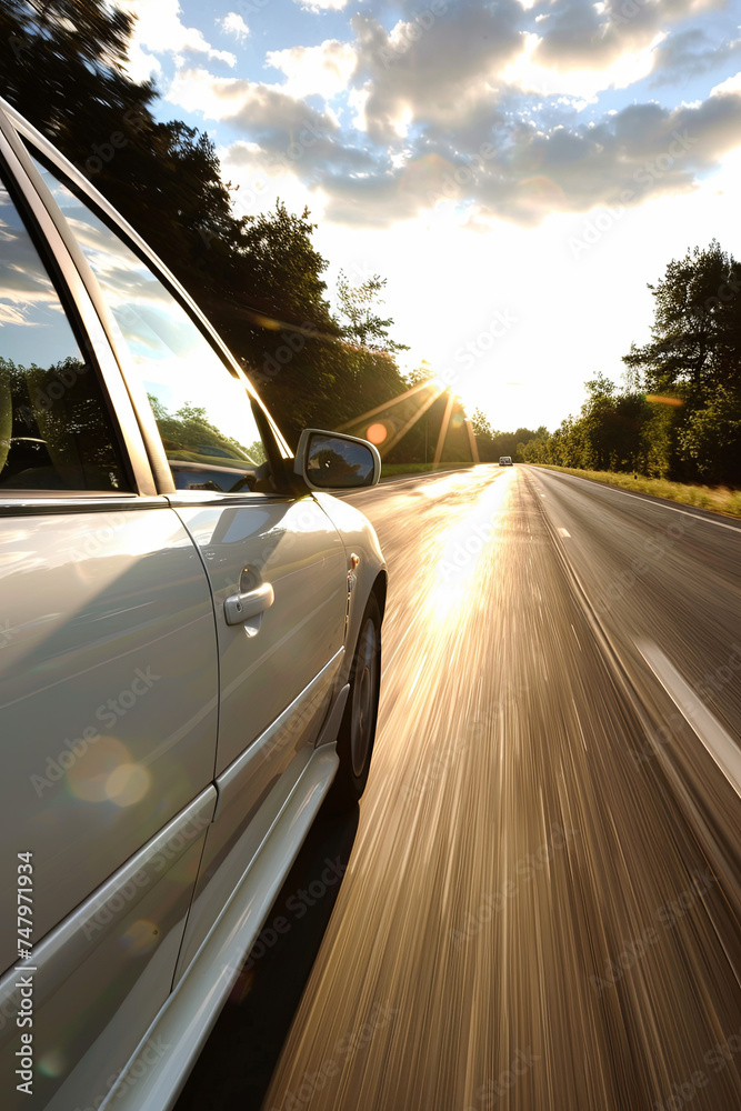 A car driving on the road at high speed A car driving on the road at high speed