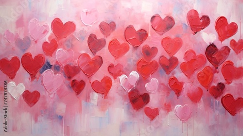 a painting of hearts on a pink background