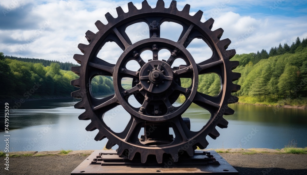 Obraz premium Old cast iron gear of the early 19th century on the dam