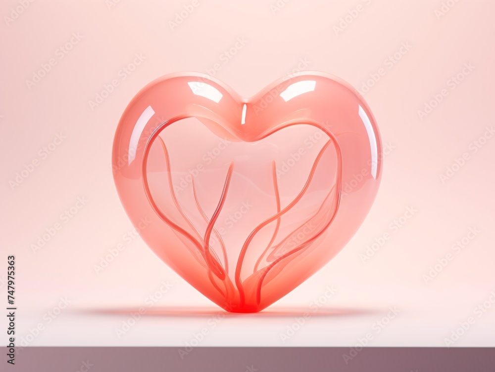 a heart shaped glass object with veins inside a heart shaped glass object with veins inside