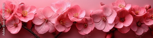 Background of pink paper flowers with empty space for text or greeting card design © natalikp