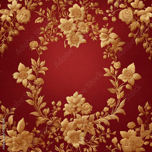 Wallpaper Mural Red Golden Vintage Border Ai generate Torontodigital.ca
