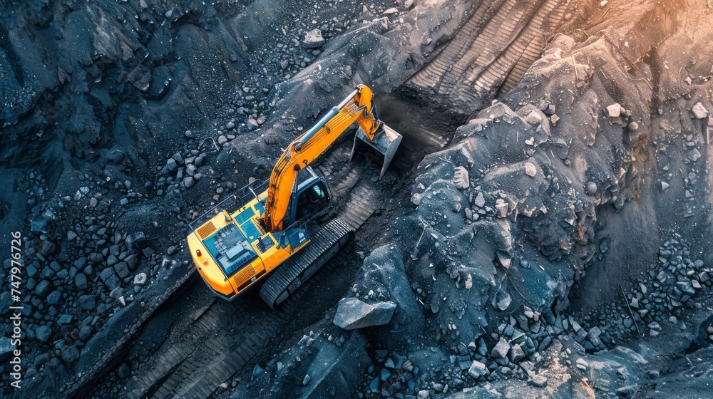 Construction site with a busy excavator and bulldozer at work, digging and moving earth with heavy machinery.Backhoe and heavy construction equipment .