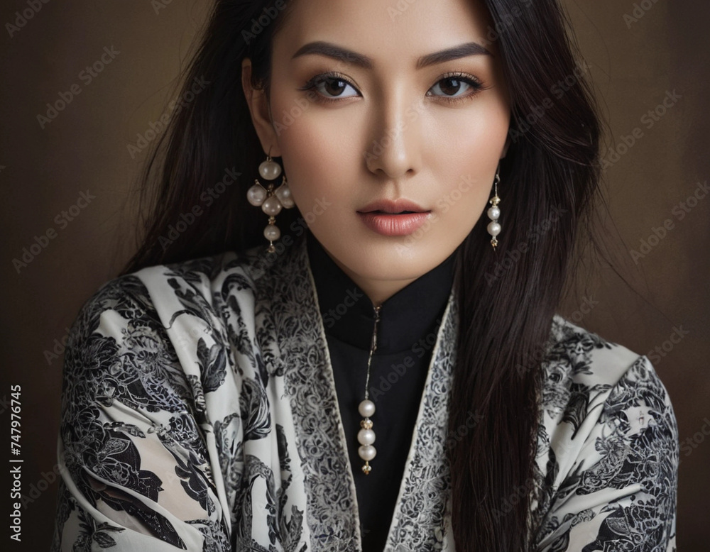 A beautiful woman with piercing facial features and wide eyes that express her strength, beauty, strength of mind, and beautiful presence. A beautiful woman with piercing facial features and wide eyes that express her strength, beauty, strength of mind, and beautiful presence.