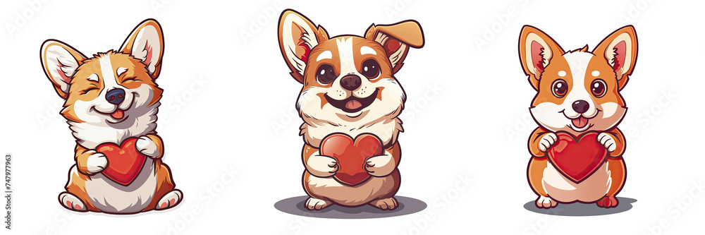 Corgi Dog Holding Heart Cartoon, Isolated Transparent Background Images Corgi Dog Holding Heart Cartoon, Isolated Transparent Background Images