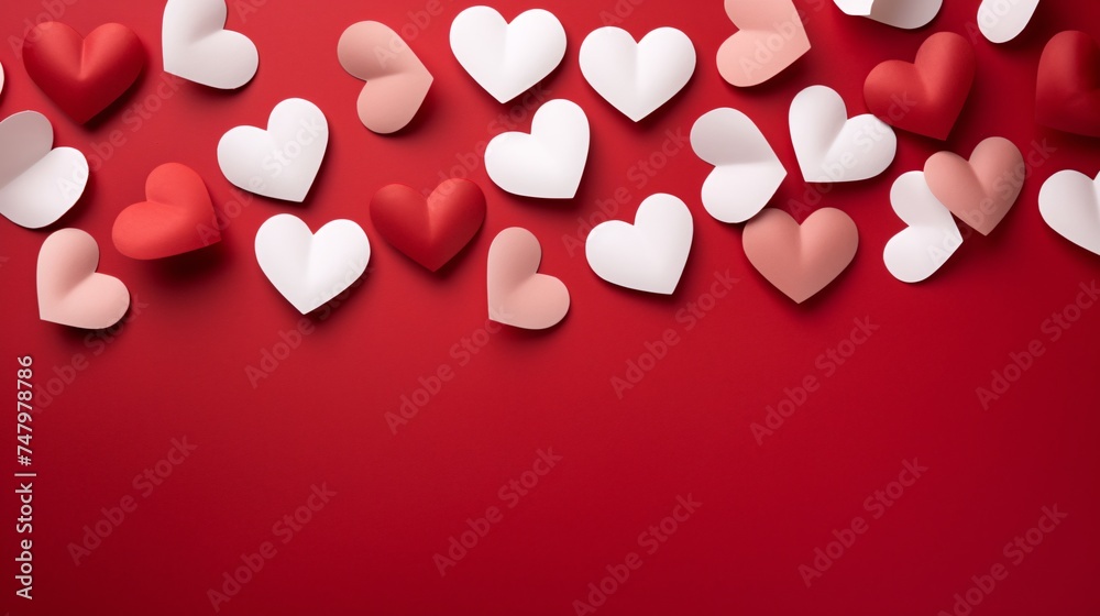 a group of hearts on a red background