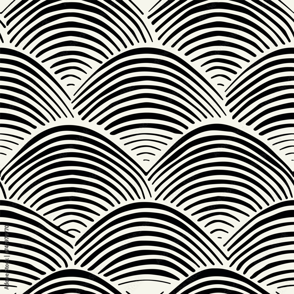 Vector seamless pattern. Stylised ocean waves. Hand drawn graphic sea waves. Tileable monochrome swatch. Vector seamless pattern. Stylised ocean waves. Hand drawn graphic sea waves. Tileable monochrome swatch.