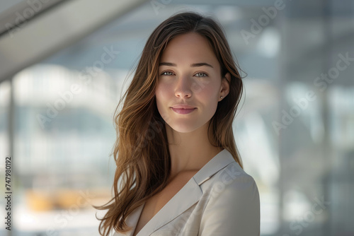 Free Download Beautiful businesswoman in chic tailored suit at a modern corporate office - GFXLoad