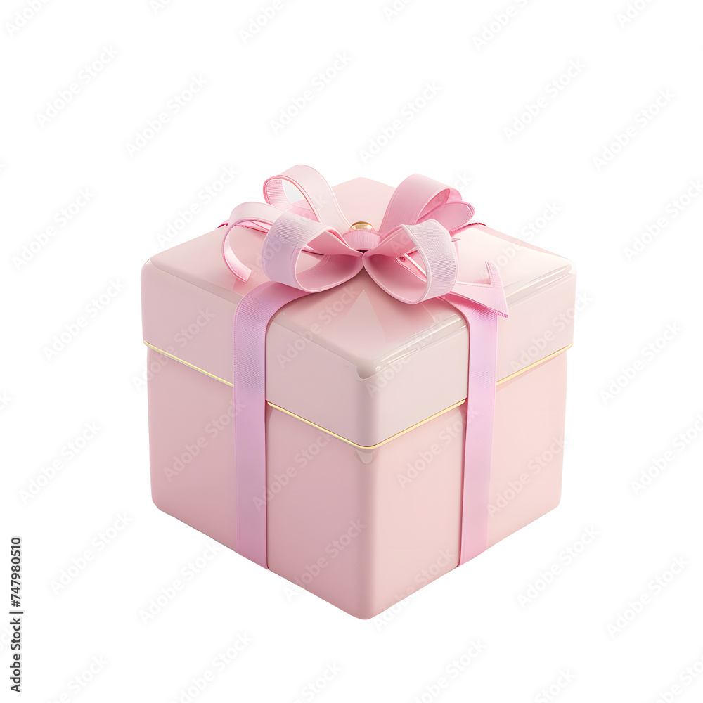 3d  pink gift box  with pastel ribbon bow isolated on Transparent Background. Ai generated 