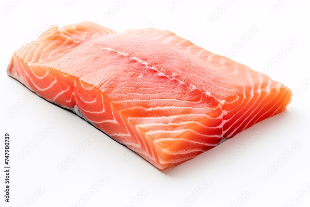 a piece of salmon on a white surface