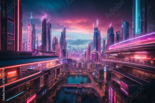 Ultra-Modern Futuristic Cityscape, created with Generative AI technology