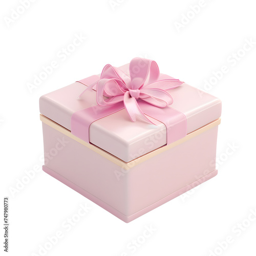 3d pink gift box with pastel ribbon bow isolated on Transparent Background. Ai generated 
