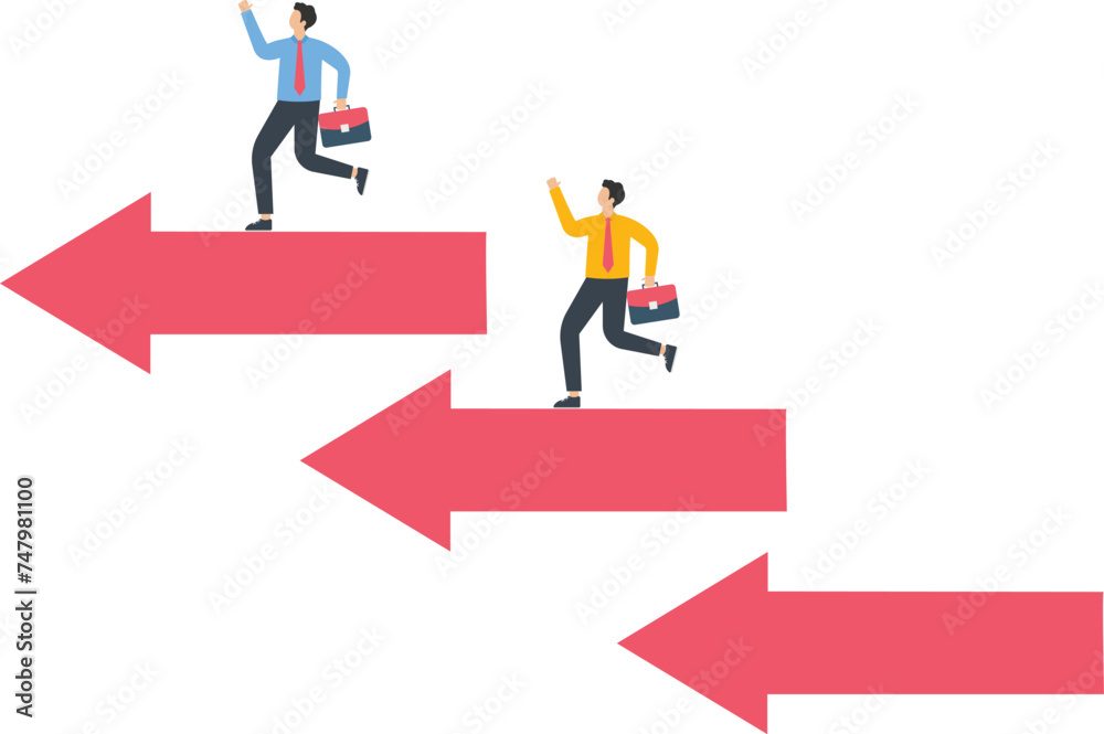 Three businessmen running forward on three arrows, Business competition or race concept,
Three businessmen running forward on three arrows, Business competition or race concept,