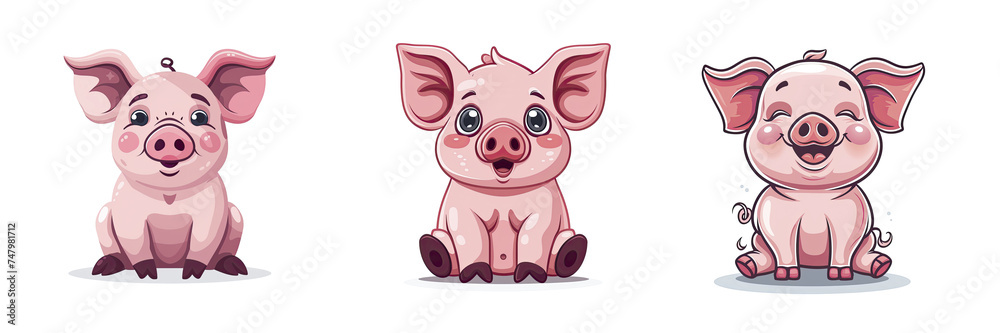 Happy Pig Cartoon  , Isolated Transparent Background Images