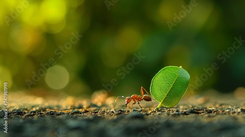 a ant carrying a leaf © TONSTOCK