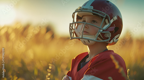 boy in American football sports costume photo