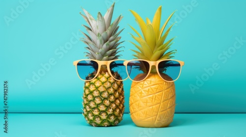 Pineapple and coconut wearing sunglasses with sunblock