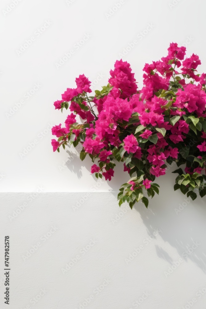 Isolate Bougainvillea aka Paper Flower plant against white wall, indoor plant decoration mock up Isolate Bougainvillea aka Paper Flower plant against white wall, indoor plant decoration mock up
