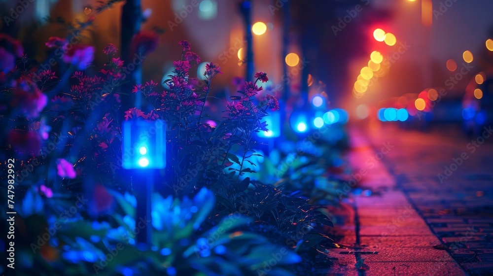 Bioluminescent plants used for street lighting. Bioluminescent plants used for street lighting.