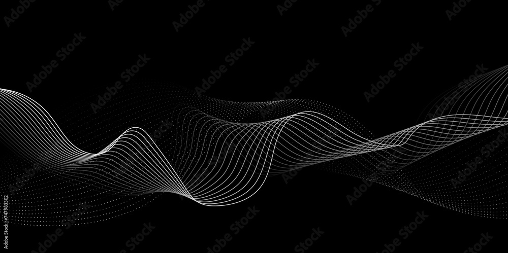 Abstract grey wavy lines Digital frequency track equalizer background. Curved wave smooth stripe seamless pattern. Wave lines created using blend tool. graphic design template banner business wave.