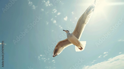 Single Seagull Flying Bird with Open Wings © Gefer