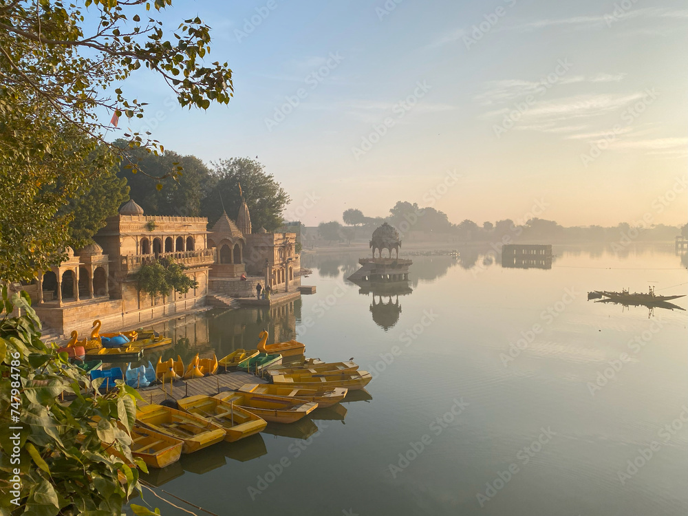 A lake made of yellow stone by named Gadisar Lake is located in Jaisalmer Rajasthan, The artificial Gadisar Lake Jaisalmer
