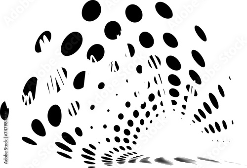 The globular, spotted half-tone frame suddenly rose or swelled, erased by a shapeless squiggle. Space for copying text. For logos, cards, banners. Vector.