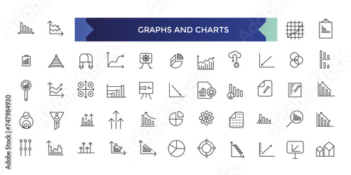 Graph and Charts line icons. Vector illustration include icon - data analysis, diagram, stat, histogram, economy outline pictogram for infographic statistic presentation.