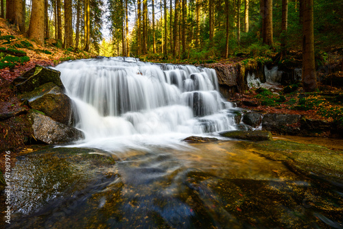 Waterfalls, cascades, Jeseníky mountains, water, forests, rocks, trees, mountain stream