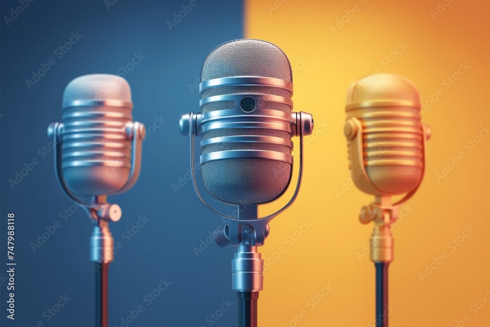 Audio excitement Colorful backdrop enhances the podcast microphones visual appeal Audio excitement Colorful backdrop enhances the podcast microphones visual appeal