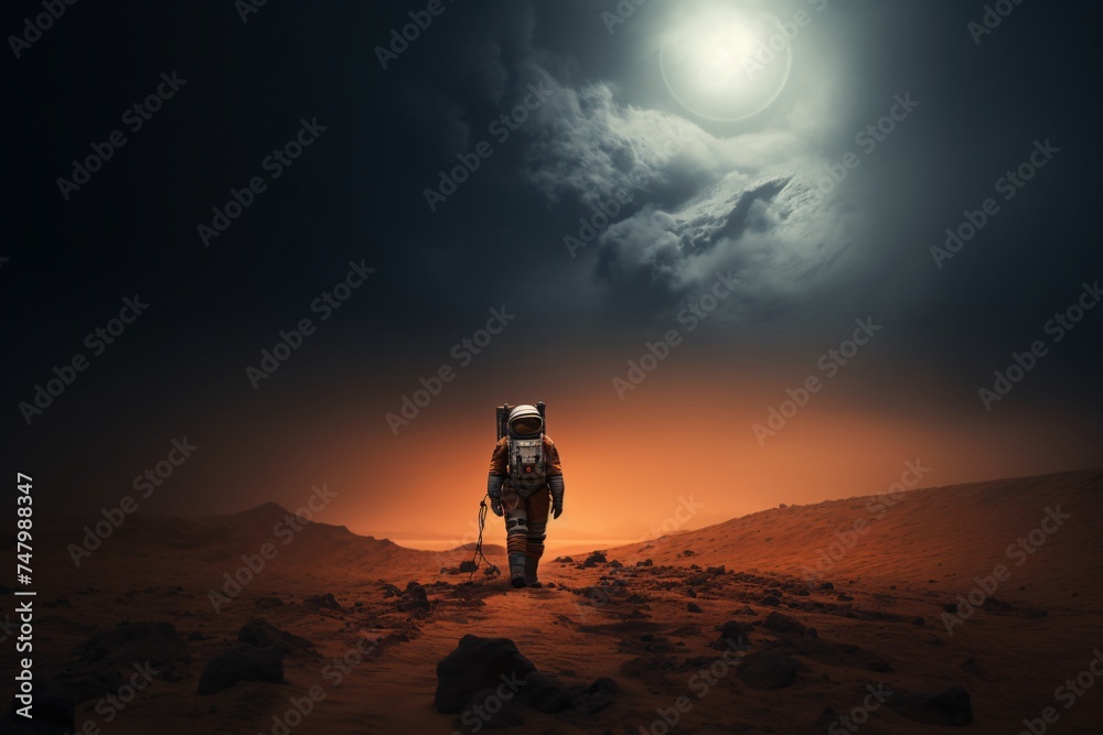 a astronaut walking on a desert
