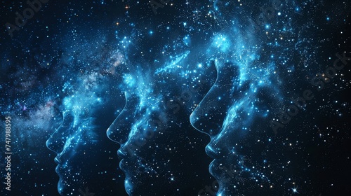 Constellations forming familiar faces in the night sky.