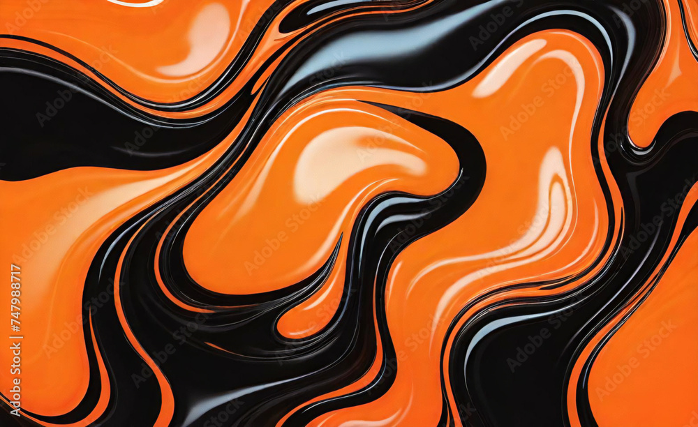 Orangefarbener und schwarzer holografischer heller Vektorhintergrund. Abstraktes kreatives Banner mit schwarzem und orangefarbenem Flüssigkeitsverlauf. Minimalistischer Hintergrund mit farbiger. - obrazy, fototapety, plakaty 