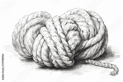 Vintage black and white sea knot rope engraving illustration on white background.