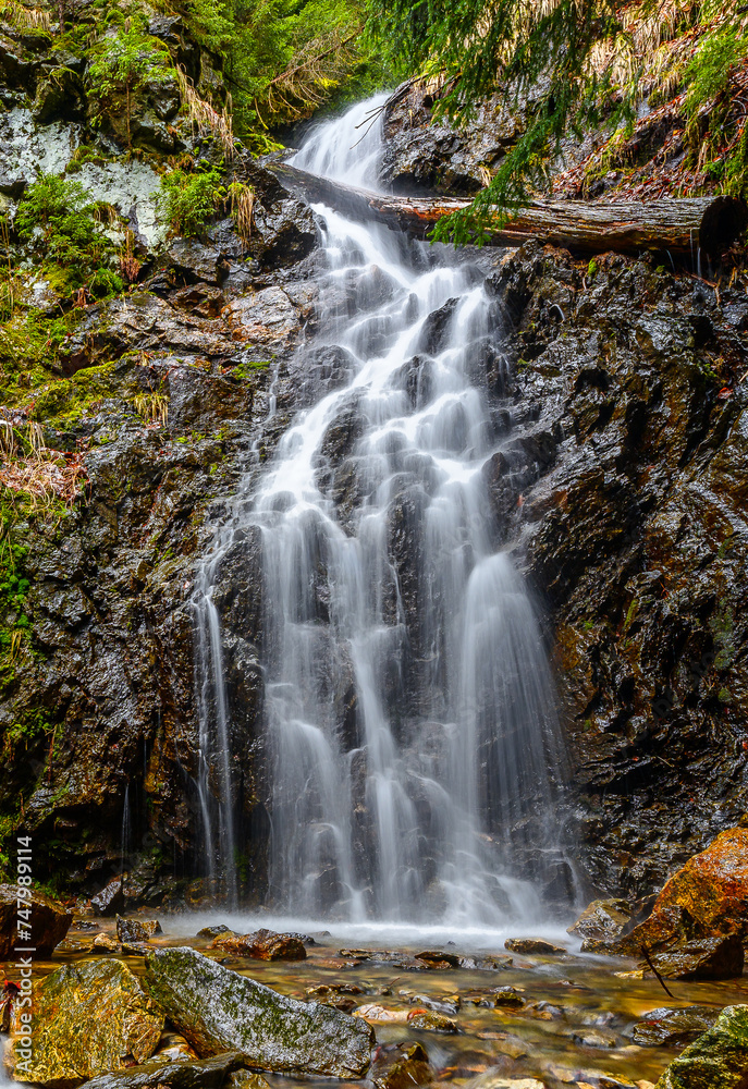Waterfalls, cascades, Jeseníky mountains, water, forests, rocks, trees, mountain stream