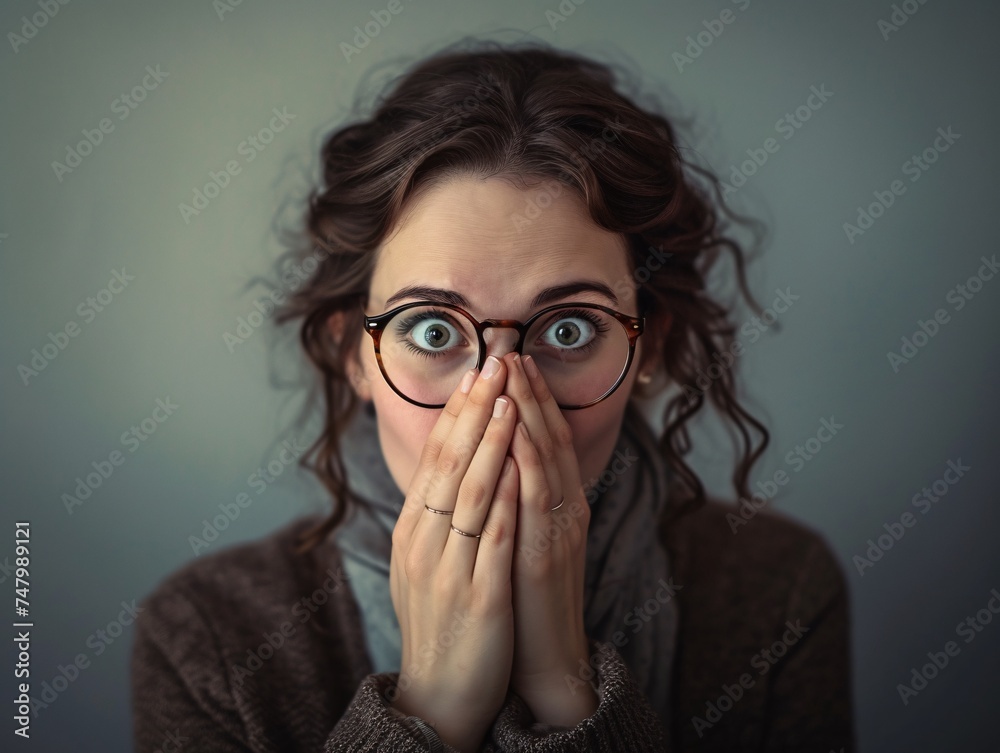 a woman covering her mouth with her hands a woman covering her mouth with her hands