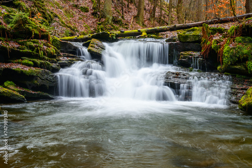 Waterfalls, cascades, Jeseníky mountains, water, forests, rocks, trees, mountain stream © Petr
