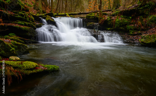 Waterfalls  cascades  Jesen  ky mountains  water  forests  rocks  trees  mountain stream