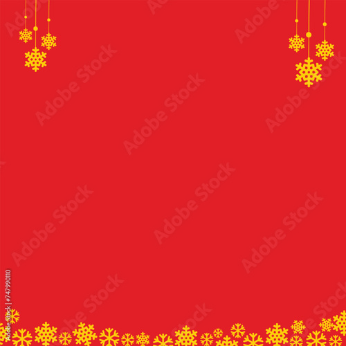 Red christmas background with snowflakes. Red background with yellow christmas stars, copy space