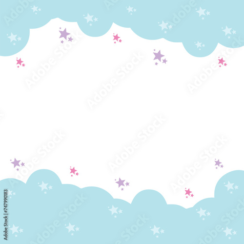 Cute colorful clouds and star illustration background with copy space