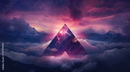 a triangle shaped mountain with clouds in the background