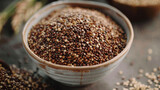 A bowl of quinoa a glutenfree grain that is widely used in vegan and vegetarian dishes for its high protein content and nutty taste.